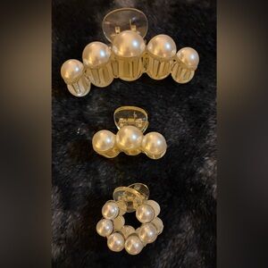 Pearl-Accent Gold Hair Claw Clips - Set of 3